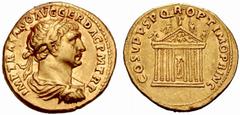 ROMAN EMPIRE / RöMISCHES KAISERREICH Trajan, 98-117 No.: 211 Schätzwert/Estimate: CHF 12500 Trajan, 98-117 Aureus 103/111, Rome. Obv. IMP TRAIANO AVG GER DAC P M TR P Draped, cuirassed bust of Trajan,