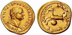 ROMAN GOLD COINS The Empire No.: 1024 Schätzwert/Estimate: CHF 6500 Titus, 79-81. Emperor Aureus 79, Rome. Obv. IMP TITVS CAES VESPASIAN AVG P M Head, laureate, to r. Rev. TR P VIIII - IMP XIIII - COS