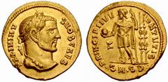 ROMAN GOLD COINS The Empire No.: 1111 Schätzwert/Estimate: CHF 10000 Maximinus II Daia, 310-313 Caesar, 305-309 Aureus 305/306, Serdica. Obv. MAXIMINV – S NOB CAES Laureate head to r. Rev. PRINCIPI IV