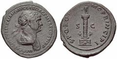 ANCIENT COINAGE SPECIAL COLLECTION OF ROMAN IMPERATORS AND EMPERORS ROMAN EMPIRE Trajanus, 98 – 117. Caesar 97. No.: 1613 Schätzwert/Estimate: CHF 200 As 112/117, Rome. IMP CAES NERVAE TRAIANO AVG GER