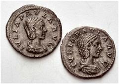 ANCIENT COINAGE SPECIAL COLLECTION OF ROMAN IMPERATORS AND EMPERORS ROMAN EMPIRE Julia Paula. Augusta 219 – 220. No.: 1796 Schätzwert/Estimate: CHF 80 Lot of 2 Denarii. C. 6, 12. About very fine. (2)