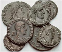 ANCIENT COINAGE SPECIAL COLLECTION OF ROMAN IMPERATORS AND EMPERORS ROMAN EMPIRE Constantius Gallus Caesar, 351 - 354. No.: 1977 Schätzwert/Estimate: CHF 100 Lot of 7. Medium Bronze. Julianus II. Redu