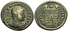 Lot 141.  CRISPUS, Caesar. 317-326 AD. Æ Follis (21mm - 3.28 g). Arles mint. Struck 324-325 AD. FL IVL CRISPVS NOB CAES, laureate, draped and cuirassed bust right / PROVIDEN-TIAE CAESS, camp-gate with