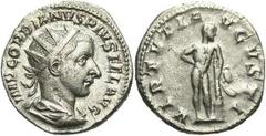 Lot 124.  Gordian III. A.D. 238-244. AR double denarius (20 mm, 3.80 g, 7 h). Rome, A.D. 241-243. IMP GORDIANVS PIVS FEL AVG, radiate, draped and cuirassed bust of Gordian III right / VIRTVTI A-VGVSTI