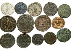 Lot 204.  Lot of Fourteen Miscellaneous Roman Issues. Includes the following: Severus Alexander Denarius. Victory // Claudius Gothicus Antoninianus. Virtus // Gallienus Antoninianus. Virtus // Dioclet