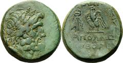 Lot 90.  LYDIA. Blaundos. Ae ( Circa 2nd-1st cent. BC ). Obv: Laureate head of Zeus right. Rev: Eagle standing facing, head turned to right; M AYN _N above, caduceus to left, A - below. Weber 6790; Tu