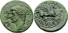 Lot 125.  CORINTHIA. Corinth. Caligula (37-41). Ae. Ex BCD ! Obv: C CAESAR AVGVST. Bare head left. Rev: P VIPSANO AGRIPPA IIVIR/ COR. Pegasus flying right. BCD Korinth -; cf. 409. Amandry XVII8 Dcc RI
