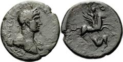 Lot 146.  CORINTHIA. Corinth. Hadrian (117-138). Ae. Ex BCD ! Obv: Laureate, draped and cuirassed bust right. Rev: Bellerophon on Pegasus flying right, holding spear in right hand and preparing to str