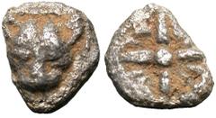 Ionia, Miletos. Late 6th-early 5th centuries B.C. AR 1/128 stater(?) (4 mm, 0.07 g). Lion's head facing within triangular dotted border / For-rayed stellate pattern of simple design within incuse squa