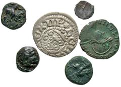 [Miscellaneous]. Lot of six AR and Æ, Greek through medieval England. Includes: Macedonian Kingdom. Alexander III. AR hemiobol. Fair, rare // Macedonian Kingdom. Alexander III. Æ 8 mm. VF, brown patin