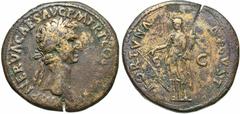 Nerva. A.D. 96-98. Æ sestertius (34 mm, 28.07 g, 5 h). Rome, A.D. 97 . IMP NERVA CAES AVG P M TR P COS I[II P P], laureate head of Nerva right / FORTVNA AVGVST, S C across field, Fortuna standing faci