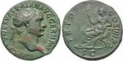 Trajan. A.D. 98-117. Æ dupondius (27 mm, 10.92 g, 6 h). Rome, A.D. 101/2. IMP CAES NERVA TRAIAN AVG GERM P M, radiate head of Trajan right / TR POT COS IIII P P, S C in exergue, Abundantia seated left