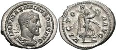 Maximinus I 'Thrax'. A.D. 235-238. AR denarius (21 mm, 3.83 g, 6 h). Rome, A.D. 236. IMP MAXIMINVS PIVS AVG, laureate, draped and cuirassed bust of Maximinus I right / VICTORI-A AVG, Victory advancing
