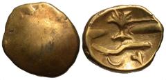 Celtic Coins Britain, Gallo-Belgic imports. Morini. Ca. 60-30/25 B.C. AV 1/4 stater (12 mm, 1.42 g). Uniface Tree type. Plain, as made / Tree-like object above curved line. Delestrée & Tache 251; ABC 