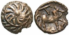 Celtic Coins Britain, Southern Region. Regni & Atrebates. Tincomarus. Ca. 25 B.C.-A.D. 10 AV 1/4 stater (10 mm, 0.96 g). Tincomarus Spiral type. Circular wreath giving impression of a spiral, pellet a