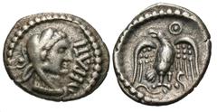 Celtic Coins Britain, Southern Region. Regni & Atrebates. Epaticcus. Ca. A.D. 20-40. AR unit (13 mm, 1.31 g, 1 h). Eppaticus Eagle type. EPATI, head of Herakles right, wearing lion's skin headdress; b
