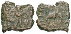 Eastern Greek Coins Indo-Greek Kingdom. Zoilos II. Ca. 55-35 B.C. Æ (14x11 mm, 2.62 g, 12 h). Apollo standing right, quiver at shoulder, holding arrow with both hands / Elephant advancing right. Cf. B