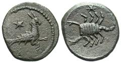 Roman Provincial Coins Cyprus, Roman Administration. Pseudo-autonomous issue. Late 1st century B.C. Æ (17 mm, 2.83 g, 1 h). Ca. A.D. 4. Capricorn right; above, star / Scorpion; star below. Parks 7; RP
