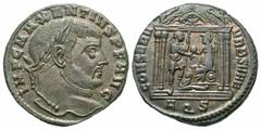 Roman Imperial Coins Maxentius. A.D. 306-312. Æ follis (25 mm, 6.86 g, 12 h). Aquileia, A.D. 307. IMP C MAXENTIVS P F AVG, laureate head of Maxentius right / CONSERV VRB SVAE, Roma seated left on roun