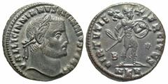 Roman Imperial Coins Licinius I. A.D. 308-324. Æ follis (24 mm, 7.03 g, 7 h). Cyzicus, A.D. 308/9. VAL LICINNIANVS LICINNIVS P F AVG, laureate head of Licinius I right / VIRTVTI EXERCITVS, Mars advanc