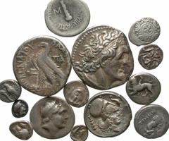 Group Lots [Greek]. Lot of thirteen AR. Includes: Macedonian Kingdom. Time of Philip V-Perseus. Tetrobol // Islands off Thrace, Thasos. Trihemiobol // Islands off Thrace, Thasos. Obol // Moesia, Istro