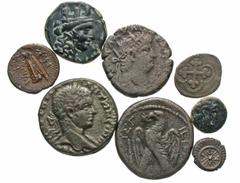 Group Lots [Miscellaneous]. Lot of eight AR, BI and Æ. Includes: Thrace, Mesembria. AR diobol // Lydia, Maionia. Æ // Phoenicia, Arados. Æ // Ptolemaic Kingdom. Ptolemy IX-XII. Æ // Syria, Antioch. Ve