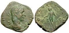 Lot 58.  TREBONIANUS GALLUS. 251-253 AD. Æ Sestertius (30mm - 17.64 g). Rome mint. [IMP] CAES C V[IBIVS TREBONIA]NVS GALLVS AVG, laureate, draped and cuirassed bust right, seen from behind / APOLLO SA