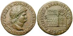 Lot 65.  NERO. 54-68 AD. Æ Sestertius (35mm - 25.27 g). Lugdunum mint. Struck 65 AD. NERO CLAVD CAESAR AVG GER P M TR P IMP P P P, laureate head right, small globe at point of bust / PACE P R TERRA MA