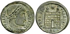 Lot 101.  CONSTANTINE I. 307-337 AD. Æ Follis (20mm - 2.55 g). Arles mint. Struck circa 324 AD (?). CONSTAN-TINVS AVG, laureate head right / PROVIDEN-TIAE AVGG, camp-gate with no doors and two turrets