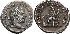 Coins - Ancient Romeins - Romain - Roman Caracalla (as Augustus) Denarius (212 AD) Obverse: Laureate head right. Reverse: Anonna seated left, holding corn ears over e modius at foot & cornucopiae RIC 