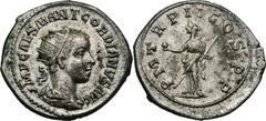 Coins - Ancient Romeins - Romain - Roman Gordian III Denarius (239 AD) Obverse: Laureate, draped and cuirassed bust right. Reverse: Providentia standing left, holding globe and transverse sceptre RIC 