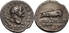 Coins - Ancient Romeins - Romain - Roman Vespasian Denarius (77-78 AD) Obverse: Laureate head left. Reverse: Sow standing left with three piglets RIC 982 Ag, 3,00 g (18 mm) TTB/SUP