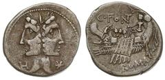 Roman Republic - C. Fonteius 114-113 BC; denar 114-113 pne, Rzym, Aw: Dwuobliczowa głowa Janusa, po lewej znak menniczy H, po prawej gwiazda, Rw: Galera w lewo, u góry C.FONT, w odcinku ROMA, srebro 3