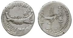 ROMAN REPUBLIC; Roman Republic - Marcus Antonius - triumvirate period 43-27 BC. denar legionowy 32-31 pne, Legion VI, Aw: Galera w prawo, u góry ANT AVG, u dołu III VIR R P C, Rw: Aquila (orzeł legion