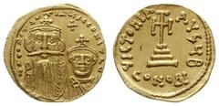 Byzantine Empire - Constans II and Constantine IV 641-688; solidus 654-659, Konstantynopol; Aw: Popiersia obu cesarzy na wprost, dN CONSTANTINЧS C CONSTANTIN; Rw: Krzyż na czterostopniowej podstawie, 
