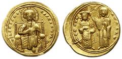Byzantine Empire - Romanus III Agryrus 1028-1034; histamenon nomisma (solidus) 1028-1034, Konstantynopol; Aw: Chrystus Pantokrator na tronie na wprost, IhS XIS REX REGNANTIhM; Rw: Roman z globem w dło