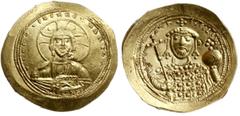 ANCIENT COINS; Byzantine Empire - Constantine IX Monomachus 1042-1055. histamenon nomisma, 1042-1055, Konstantynopol; Aw: Popiersie Chrystusa w nimbusie na wprost, IhS XIS REX REGNANThM; Rw: Popiersie
