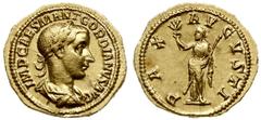 ANCIENT ROMAN COINS; Roman Imperium - Gordian III. 238-244. aureus 238-239, Rzym; Aw: Popiersie cesarza w prawo, IMP CAES M ANT GORDIANVS AVG, Rw: Stojąca w lewo Pax, trzymająca berło i gałązkę, PAX A