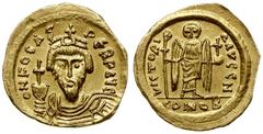 BYZANTINE COINS; Byzantine Empire - Phocas 602-610. solidus 607-610, Konstantynopol; Aw: Popiersie na wprost, δ N FOCAS PERP AVC, Rw: Anioł z berłem zakończonym znakiem Chrystusa oraz jabłkiem królews