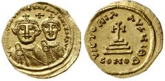 BYZANTINE COINS; Byzantine Empire - Heraclius and Heraclius Constantine 613-638. solidus 616-625, Konstantynopol; Aw: Popiersia obu cesarzy na wprost, ddNN HERACLIЧS ET HERA CONST P P AVG; Rw: Krzyż n