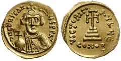BYZANTINE COINS; Byzantine Empire - Constans II 641-688. solidus 641-646, Konstantynopol; Aw: Popiersie cesarza na wprost, δ N CONSTANTINЧS P P AV; Rw: Krzyż na czterostopniowej podstawie, VICTORIA AV