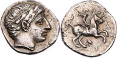 GRIECHISCHE MÜNZEN MAKEDONIEN, KÖNIGREICH Philipp II., 359-336 v. Chr. AR-Pempte (1/5 Tetradrachme) 323-315 v. Chr. (postum) Amphipolis Vs.: Kopf eines Jünglings mit Tänie n. r., Rs.: Jüngling reitet 