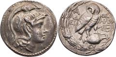 GRIECHISCHE MÜNZEN ATTIKA ATHEN AR-Tetradrachme 147/146 v. Chr, Adei(...) und Helio(doros) Vs.: Kopf der Athena Parthenos mit dreibuschigem Helm n. r., Rs.: Eule steht auf liegender Amphora n. r., Kop