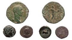 LOTS ANTIKER MÜNZEN Lot, allgemein Verschiedene Münzen der Antike, darunter MAKEDONIEN, KÖNIGREICH, Philippos II., AEs; RÖMISCHE KAISERZEIT, Hadrianus, Denar; Severus Alexander, Sesterz. 3 Stück s-