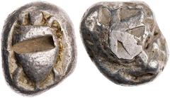 GRIECHISCHE MÜNZEN AEGINA AEGINA AR-Stater 525-480 v. Chr. Vs.: Seeschildkröte, Rs.: 5-feldiges quadratum incusum HGC 6, 433; Meadows, Aegina, Group IIc. 12.89 g. Vs. Prüfhieb, sonst ss ex Leu, Web Au