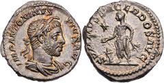 RÖMISCHE MÜNZEN RÖMISCHE KAISERZEIT Elagabal, 218-222 n. Chr. AR-Denar 221-222 n. Chr. Rom Vs.: IMP ANTONINVS PIVS AVG, drapierte Büste mit geknicktem Lorbeer-Schilfkranz n. r., Rs.: SVMMVS SACERDOS A