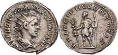 RÖMISCHE MÜNZEN RÖMISCHE KAISERZEIT Hostilianus Caesar, 250-251 n. Chr. AR-Antoninian 251 n. Chr. Rom Vs.: C VALENS HOSTIL MES QVINTVS N C, drapierte Büste mit Strahlenkrone n. r., Rs.: PRINCIPI IVVEN