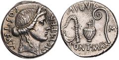 RÖMISCHE MÜNZEN IMPERATORISCHE PRÄGUNGEN C. Iulius Caesar, gest. 44 v. Chr. AR-Denar 46 v. Chr. unsichere Mzst. in Nordafrika (Utica?) Vs.: COS·TERT - DICT·ITER, Kopf der Ceres mit Ährenkranz n. r., R