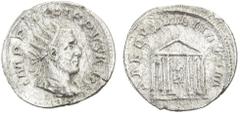 Philippus I. Arabs, 244–249, Antoninian, Rom, 248, Vs.: drapierte Büste mit Strahlenkrone n. r., Rs.: hexastyler Tempel mit Romastatue, RIC 25b, 3,06 g, IV