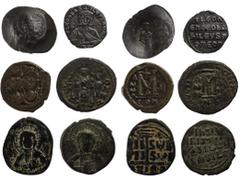 Byzanz, LOT, 6 Stück, 1) Iustinus II. und Sophia, Follis, Konstantinopel, 2) Heraclius und Heraclius Constantinus, Follis, Nicomedia (Überprägung auf Follis von Iustinus I.), 3) Leo VI., Follis, Konst